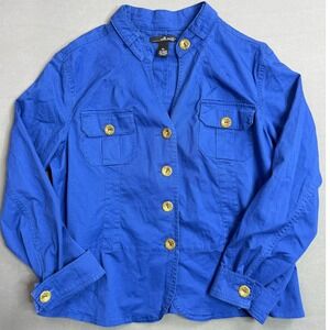 Willi Smith Button Down Jacket‎ Military Style Pockets Blue XL